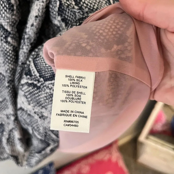 Rebecca Taylor Womens Black Gray Shift Dress 2 Long Sleeve Tie Neck Snake Print - Picture 12 of 13